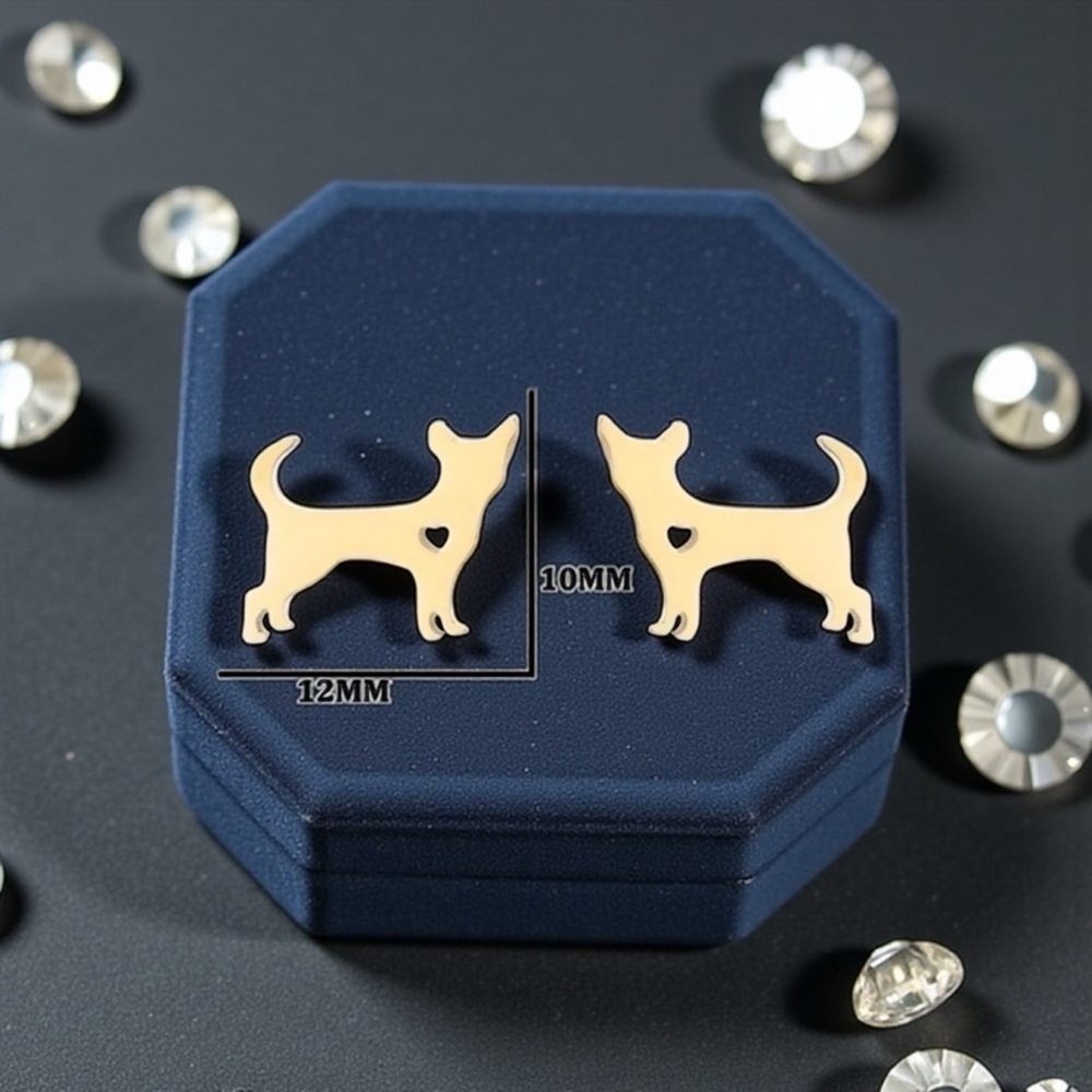 Adorable Gold Dog Stud Earrings With A Heart Design - NWOT